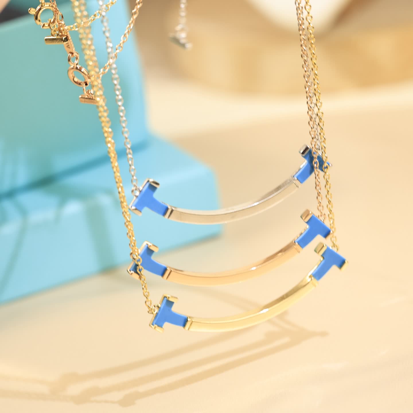 Tiffany & Co Blue Enamel Smile Bar Necklace